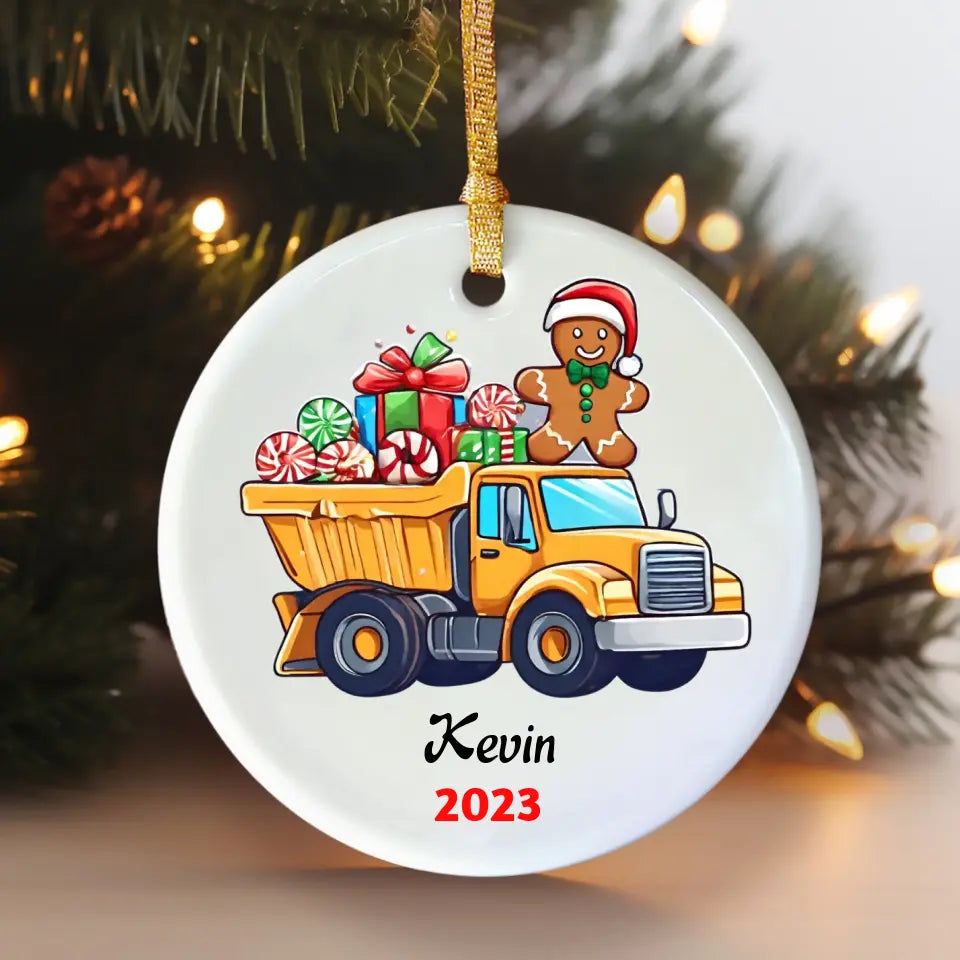 Dump truck Christmas Boy Ornament