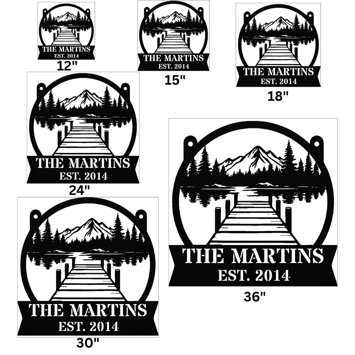 Personalized Lake House Sign Metal Wall Art, Mountain & Forest Scene, Custom Cabin Name Sign, Lake Dock Outdoors Decor, Gift for Outdoorsmen