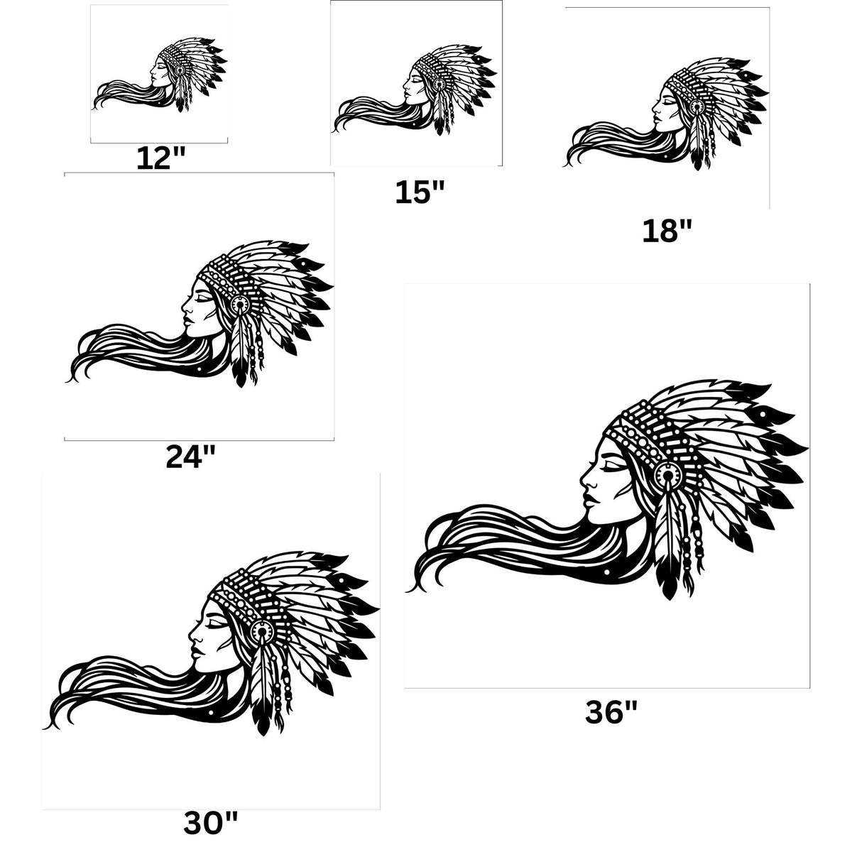 Native American Woman Metal Wall Art with Feather Headdress