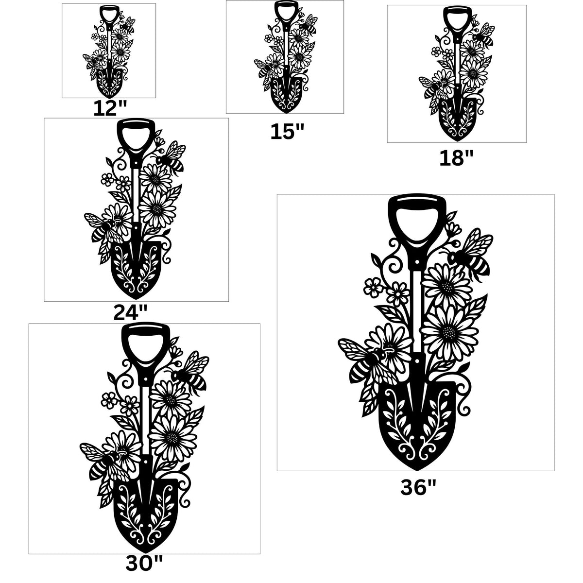 Bee Garden Shovel Metal Wall Art, Floral Spade Sign, Outdoor Backyard Decor, Mother's Day Gift for Gardener, Honey Bee Lawn Art