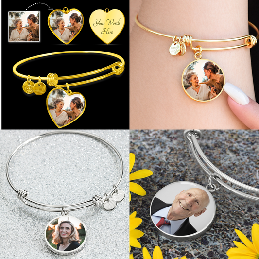 Loss of Loved One Circle Bracelet, Sympathy Picture Bangle, Remembrance Bereavement Gift Charm, Loss of Father or Mother Gift, Engravable Bangle, Personalized Memorial Gift,