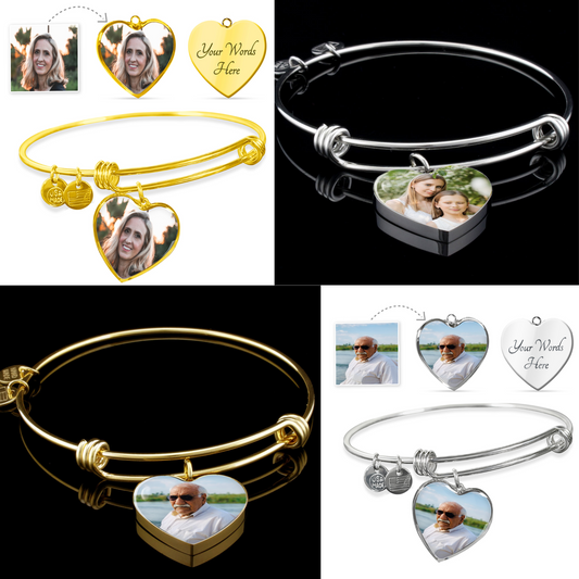 Loss of Loved One Heart Bracelet, Sympathy Picture Bangle, Loss of Father or Mother Gift, Engravable Bangle, Personalized Memorial Gift, Remembrance Bereavement Gift Charm