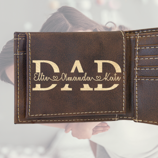 Dad Split Name Wallet, Premium Leather Bifold Wallet For Dad, Father's Day Gift, Christmas Gift For Dad