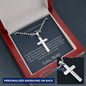 Personalized Cross Necklace for Bonus Son | Custom Engraved Step Son Gift | Meaningful Christian Jewelry & Family Milestone Present