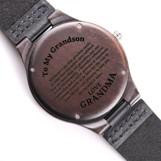 To My Grandson Engraved Wooden Watch, Birthday Gift For Grandson, Unique Men Watch, Grandmother To Grandmother Gift.