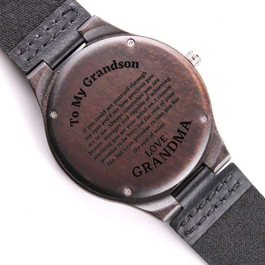 To My Grandson Engraved Wooden Watch, Birthday Gift For Grandson, Grandmother To Grandson Gift, Unique Graduation Gift, Men Watch