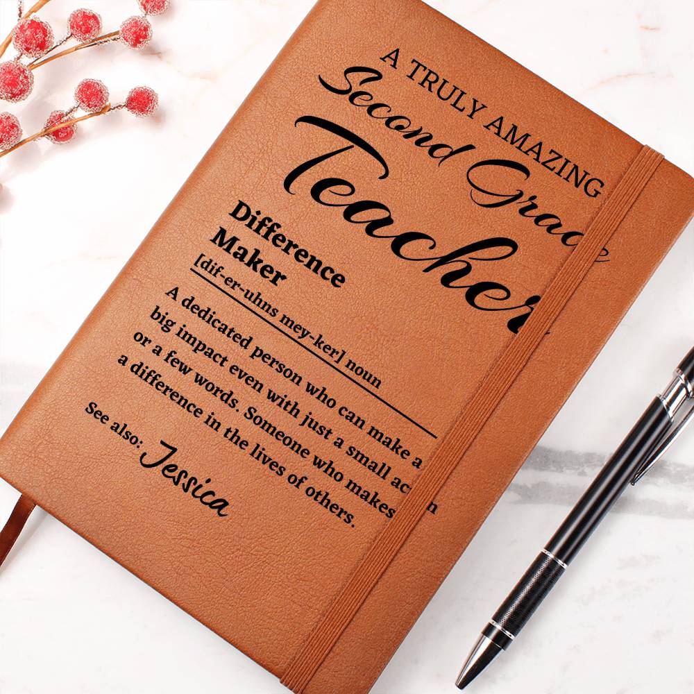 Difference Maker Journal, Second Grade Teacher Gift, Personalized Colleague Friend Mentor Appreciation Gift, Custom Name Leather Journal