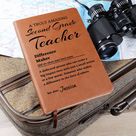 Difference Maker Journal, Second Grade Teacher Gift, Personalized Colleague Friend Mentor Appreciation Gift, Custom Name Leather Journal