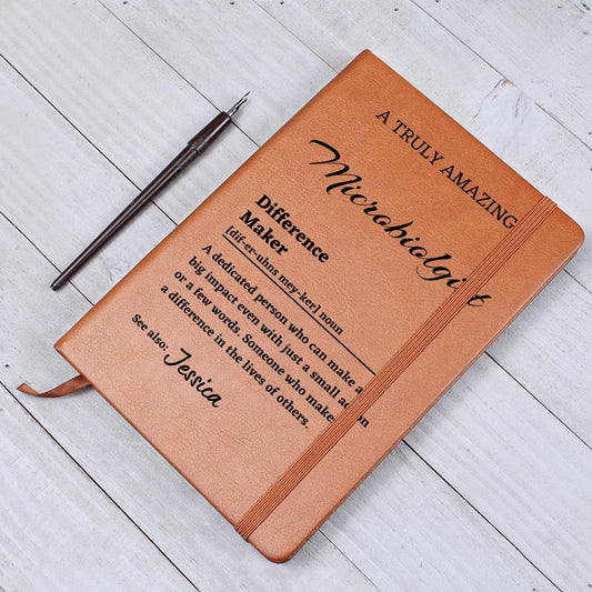 Difference Maker Journal, Microbiologist Gift, Personalized Colleague Friend Mentor Appreciation Gift, Custom Name Leather Journal.