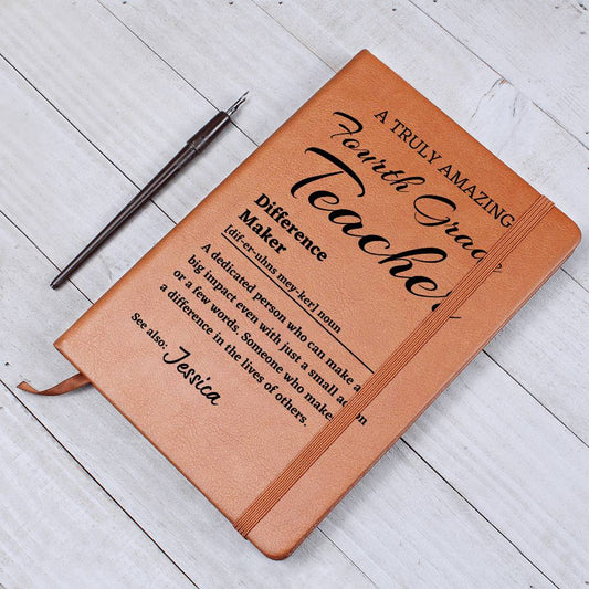 Difference Maker Journal, Fourth Grade Teacher Gift, Personalized Colleague Friend Mentor Appreciation Gift, Custom Name Leather Journal