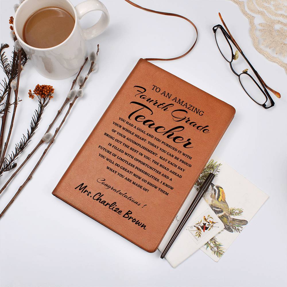 To A New Fourth Grade Teacher Journal, Custom Leather Journal, Fourth Grade Teacher Graduation Gift, Personalized Name Journal, New Fourth Grade Teacher Appreciation Gift, New Job Gift
