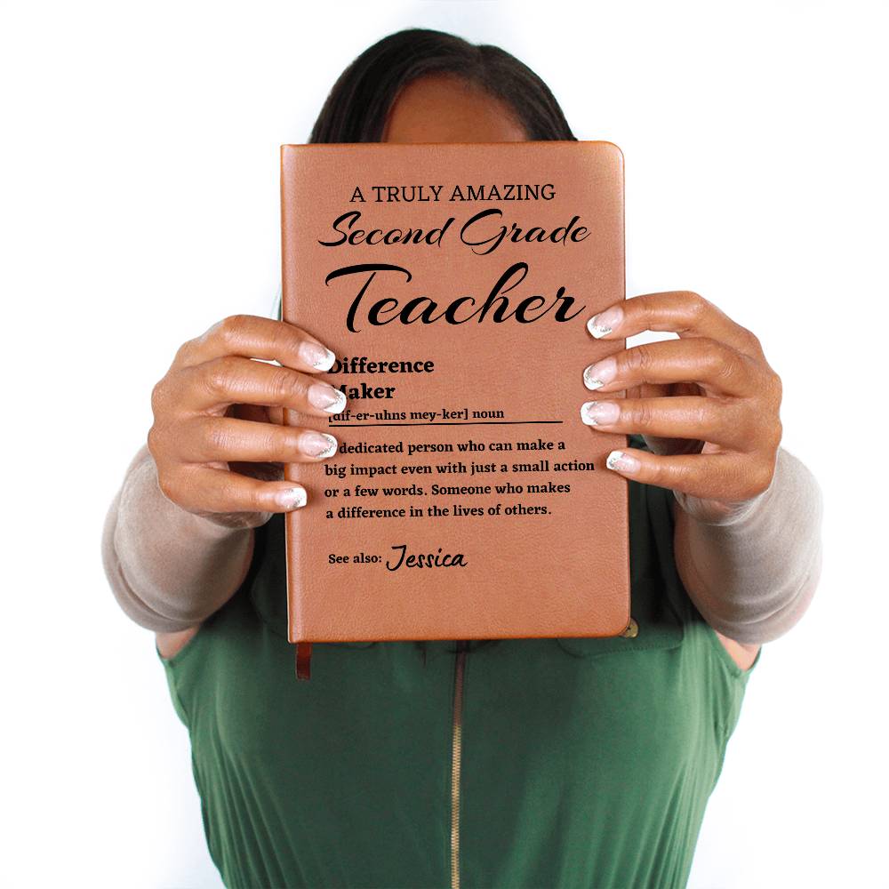 Difference Maker Journal, Second Grade Teacher Gift, Personalized Colleague Friend Mentor Appreciation Gift, Custom Name Leather Journal