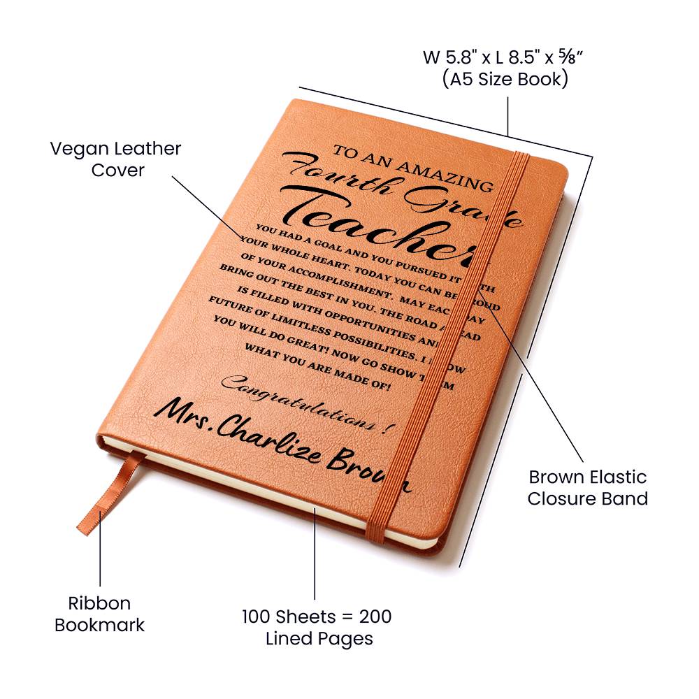 To A New Fourth Grade Teacher Journal, Custom Leather Journal, Fourth Grade Teacher Graduation Gift, Personalized Name Journal, New Fourth Grade Teacher Appreciation Gift, New Job Gift