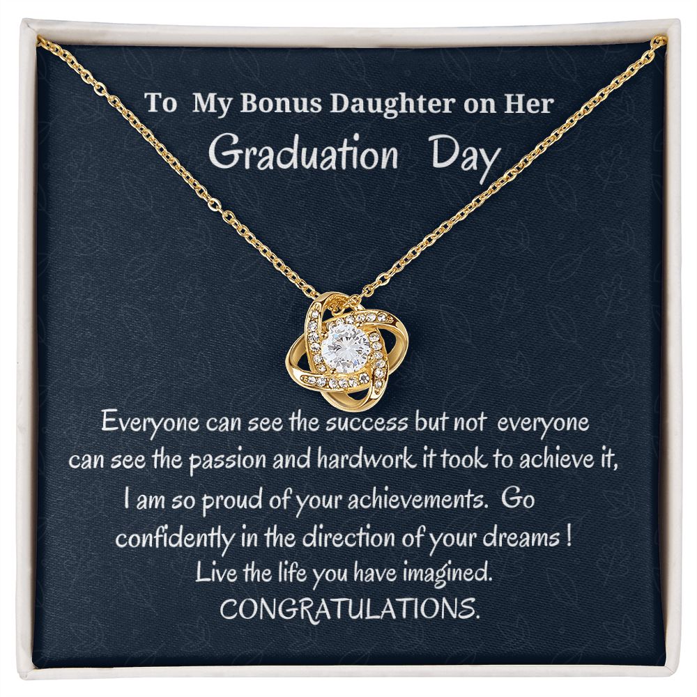 To My Bonus Daughter On Her Graduation Day Love Knot Necklace, Graduation Gift For Bonus Daughter, Birthday Gift For Her, Gift From Bonus Mom.