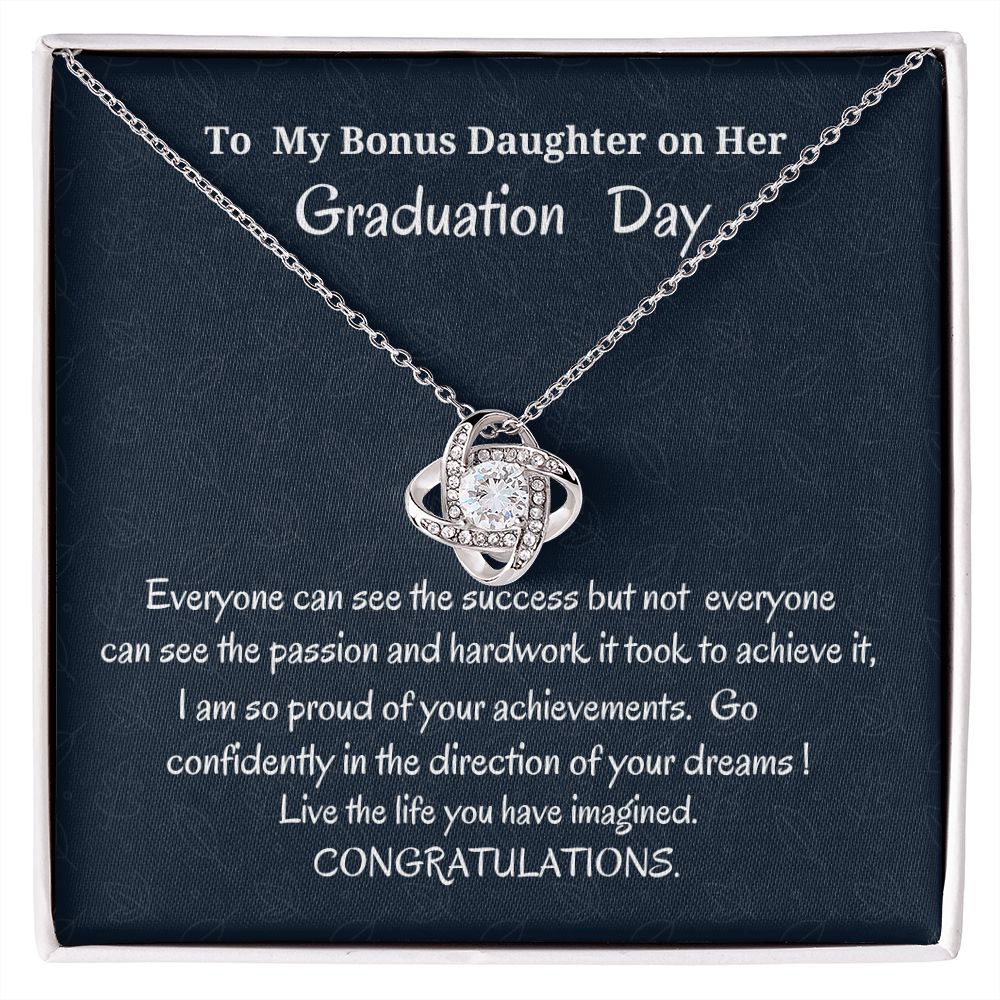 To My Bonus Daughter On Her Graduation Day Love Knot Necklace, Graduation Gift For Bonus Daughter, Birthday Gift For Her, Gift From Bonus Mom.