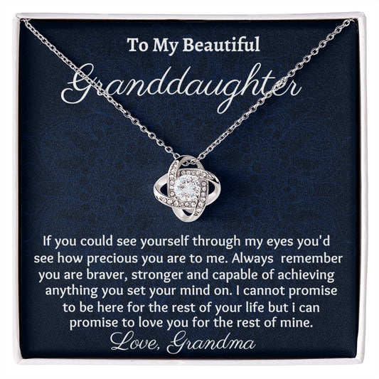 To  My Beautiful  Granddaughter Love Knot Necklace, Birthday Gift For My Granddaughter, Graduation Gift For Her, Grandmother To Granddaughter Jewelry Gift.