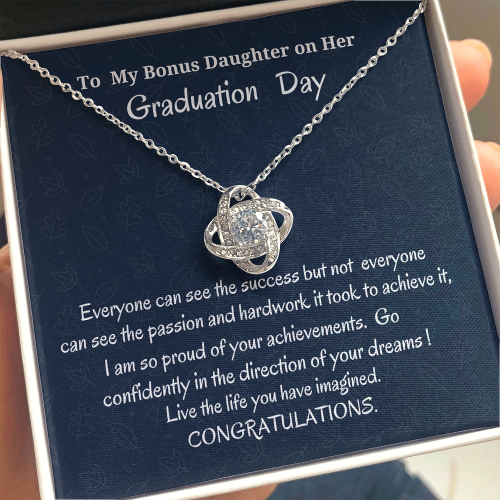 To My Bonus Daughter On Her Graduation Day Love Knot Necklace, Graduation Gift For Bonus Daughter, Birthday Gift For Her, Gift From Bonus Mom.