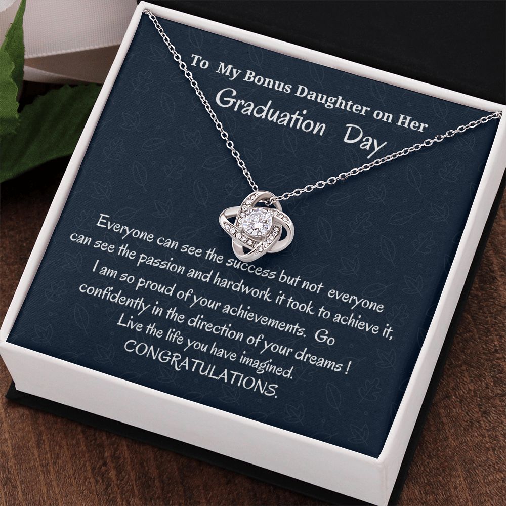 To My Bonus Daughter On Her Graduation Day Love Knot Necklace, Graduation Gift For Bonus Daughter, Birthday Gift For Her, Gift From Bonus Mom.