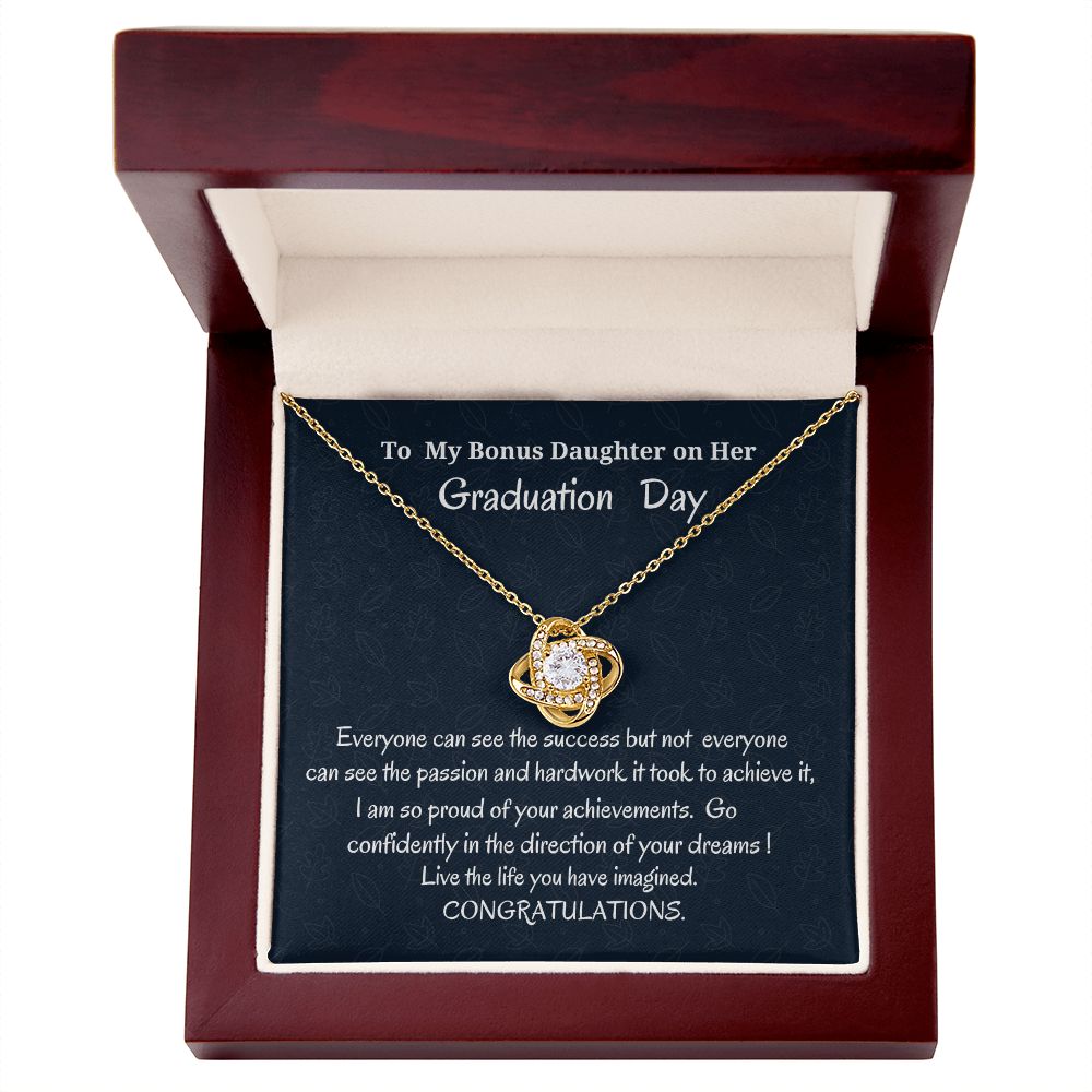 To My Bonus Daughter On Her Graduation Day Love Knot Necklace, Graduation Gift For Bonus Daughter, Birthday Gift For Her, Gift From Bonus Mom.