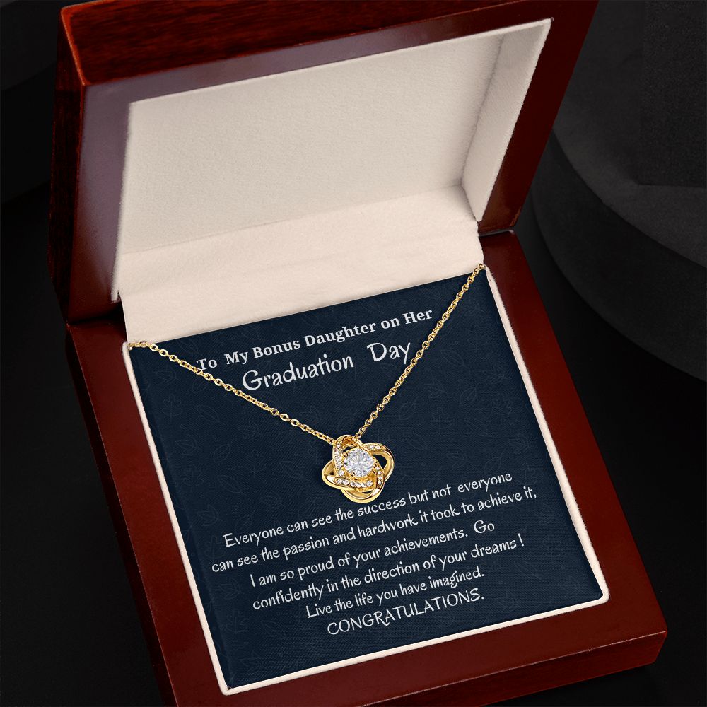 To My Bonus Daughter On Her Graduation Day Love Knot Necklace, Graduation Gift For Bonus Daughter, Birthday Gift For Her, Gift From Bonus Mom.