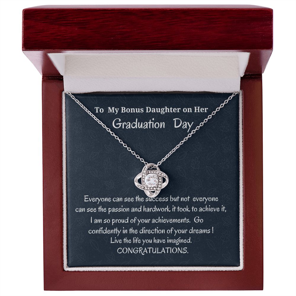 To My Bonus Daughter On Her Graduation Day Love Knot Necklace, Graduation Gift For Bonus Daughter, Birthday Gift For Her, Gift From Bonus Mom.