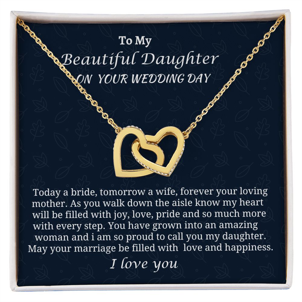 To My Beautiful Daughter On Her Wedding Day Interlocking Hearts Necklace, Wedding Day Jewelry Gift From Mom, Unique Jewelry Gift, Birthday Gift For Her, Mother To Daughter Gift.