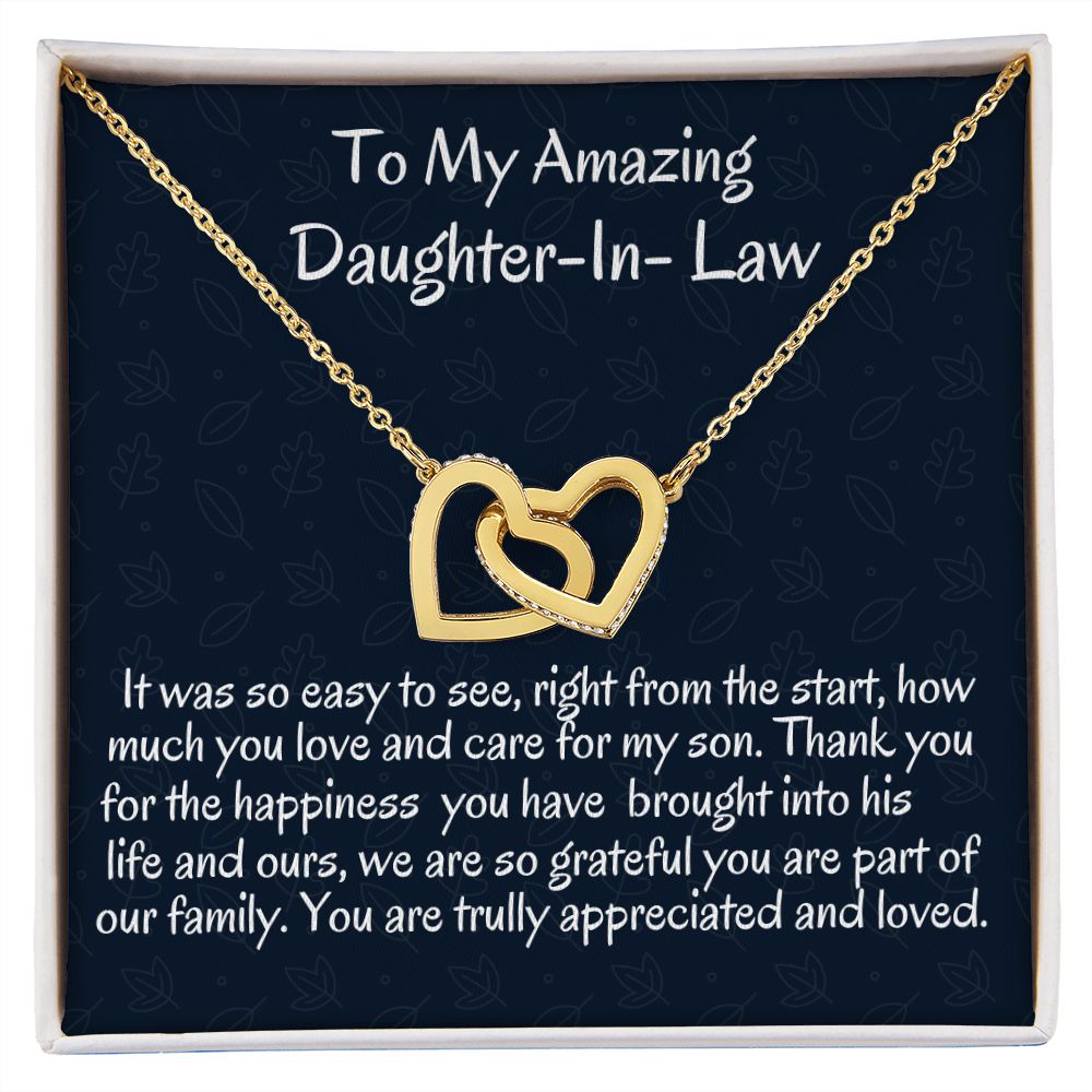 To My Amazing Daughter In -Law Interlocking Hearts Necklace, Birthday Gift For Her , Wedding Gift For My Daughter- In-Love ,Unique Jewelry Gift