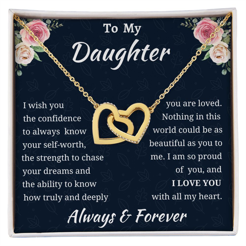 To My Daughter Birthday Gift, Interlocking Hearts Necklace, Daughter Gift From Mom or Dad, Christmas Present or Graduation Gift for Daughter