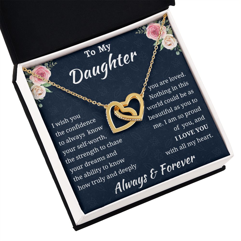 To My Daughter Birthday Gift, Interlocking Hearts Necklace, Daughter Gift From Mom or Dad, Christmas Present or Graduation Gift for Daughter