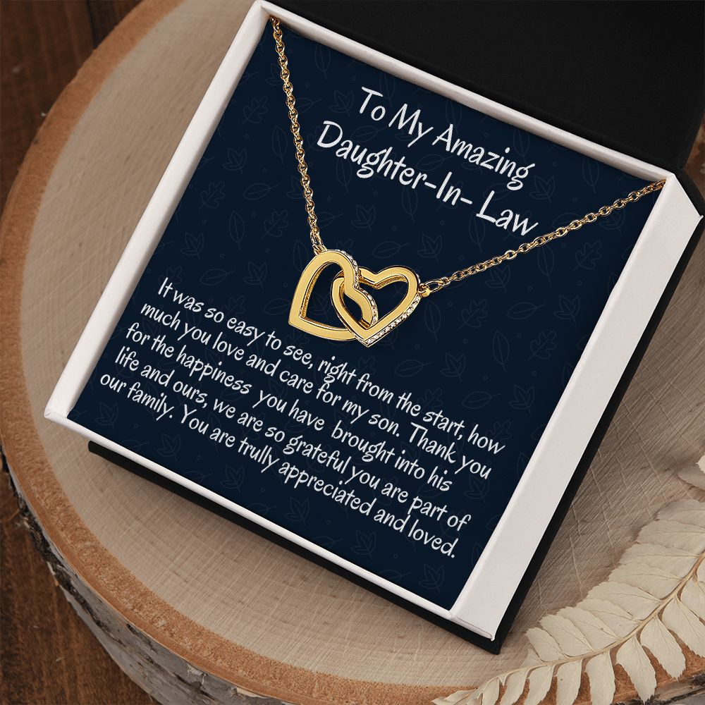 To My Amazing Daughter In -Law Interlocking Hearts Necklace, Birthday Gift For Her , Wedding Gift For My Daughter- In-Love ,Unique Jewelry Gift