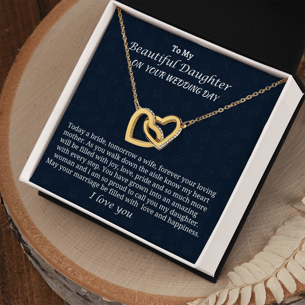 To My Beautiful Daughter On Her Wedding Day Interlocking Hearts Necklace, Wedding Day Jewelry Gift From Mom, Unique Jewelry Gift, Birthday Gift For Her, Mother To Daughter Gift.