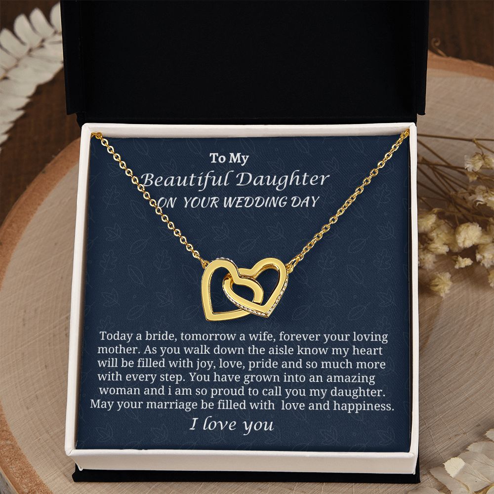 To My Beautiful Daughter On Her Wedding Day Interlocking Hearts Necklace, Wedding Day Jewelry Gift From Mom, Unique Jewelry Gift, Birthday Gift For Her, Mother To Daughter Gift.