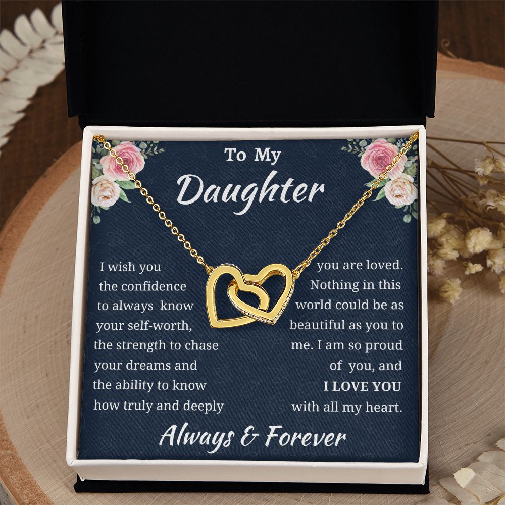 To My Daughter Birthday Gift, Interlocking Hearts Necklace, Daughter Gift From Mom or Dad, Christmas Present or Graduation Gift for Daughter