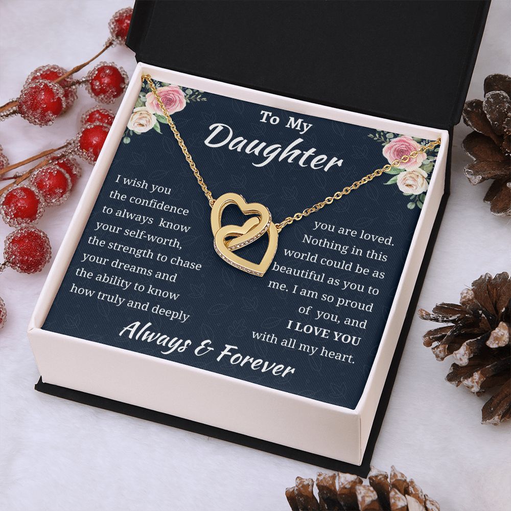 To My Daughter Birthday Gift, Interlocking Hearts Necklace, Daughter Gift From Mom or Dad, Christmas Present or Graduation Gift for Daughter