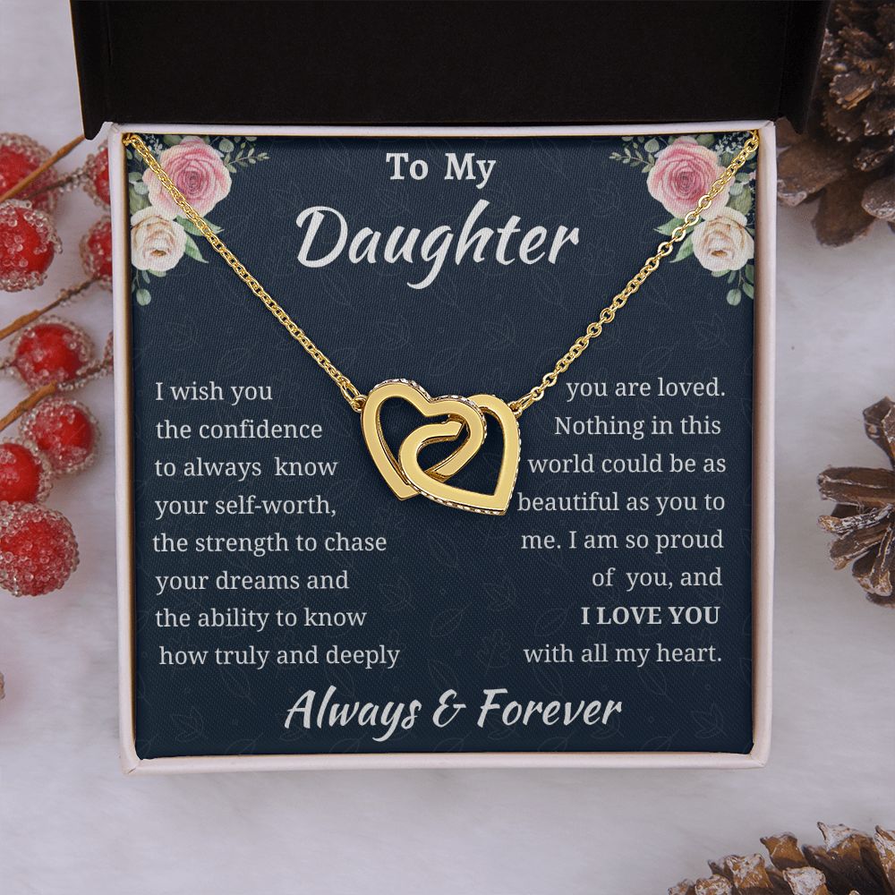 To My Daughter Birthday Gift, Interlocking Hearts Necklace, Daughter Gift From Mom or Dad, Christmas Present or Graduation Gift for Daughter