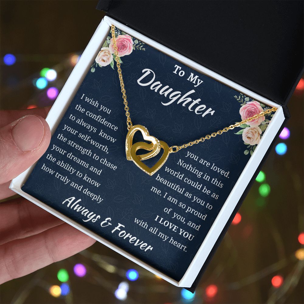 To My Daughter Birthday Gift, Interlocking Hearts Necklace, Daughter Gift From Mom or Dad, Christmas Present or Graduation Gift for Daughter