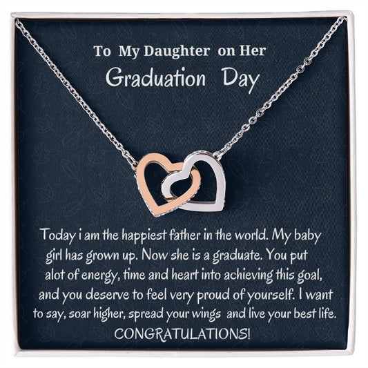 To My Daughter On Her Graduation Day Interlocking Hearts Necklace, Graduation Day Gift, Father To Daughter Gift, Birthday Gift For Her, Unique Graduation Gift.