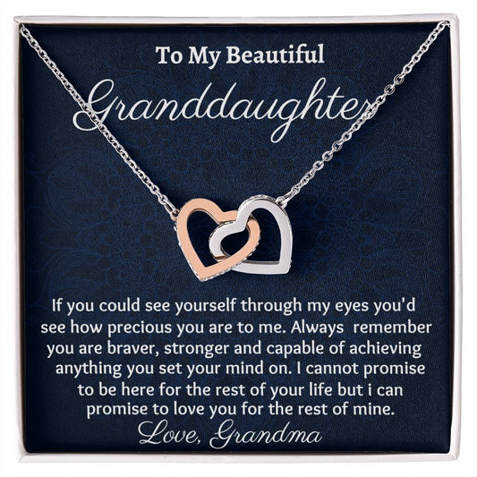 To  My Beautiful  Granddaughter Interlocking Hearts Necklace, Birthday Gift For My Granddaughter, Graduation Gift For Her, Grandmother To Granddaughter Jewelry Gift.