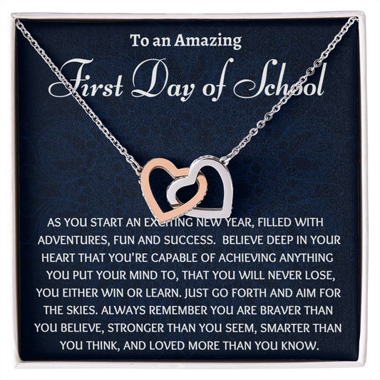 First Day of School Gift, Interlocking Hearts Necklace College Gift, Back to School Gift, Present for 1st day of School, Freshman College Gift, High School, Medical School Student