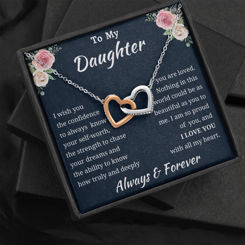 To My Daughter Birthday Gift, Interlocking Hearts Necklace, Daughter Gift From Mom or Dad, Christmas Present or Graduation Gift for Daughter