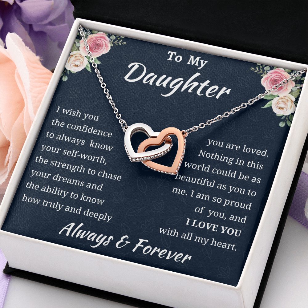 To My Daughter Birthday Gift, Interlocking Hearts Necklace, Daughter Gift From Mom or Dad, Christmas Present or Graduation Gift for Daughter