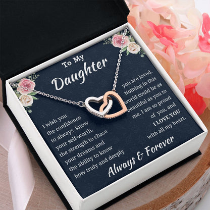 To My Daughter Birthday Gift, Interlocking Hearts Necklace, Daughter Gift From Mom or Dad, Christmas Present or Graduation Gift for Daughter