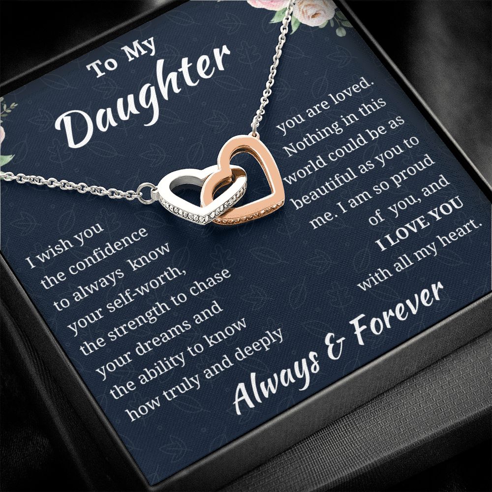 To My Daughter Birthday Gift, Interlocking Hearts Necklace, Daughter Gift From Mom or Dad, Christmas Present or Graduation Gift for Daughter