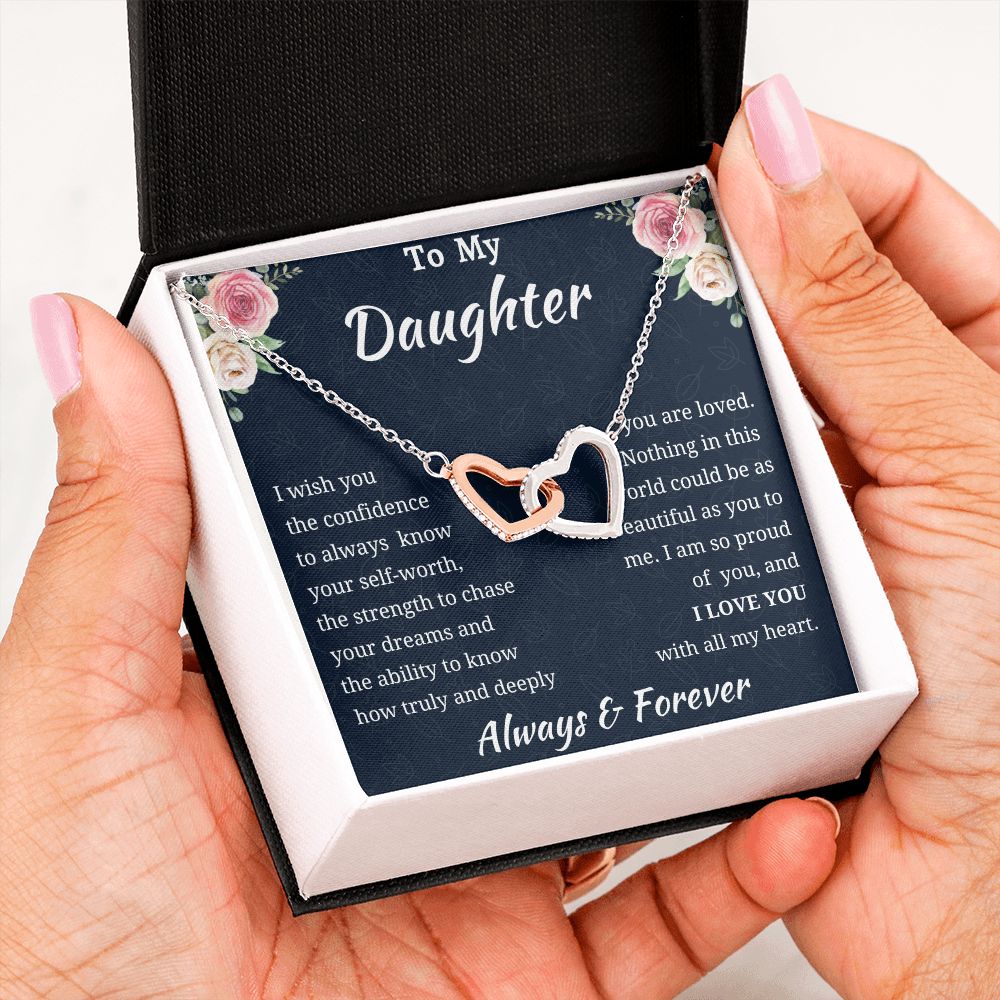 To My Daughter Birthday Gift, Interlocking Hearts Necklace, Daughter Gift From Mom or Dad, Christmas Present or Graduation Gift for Daughter