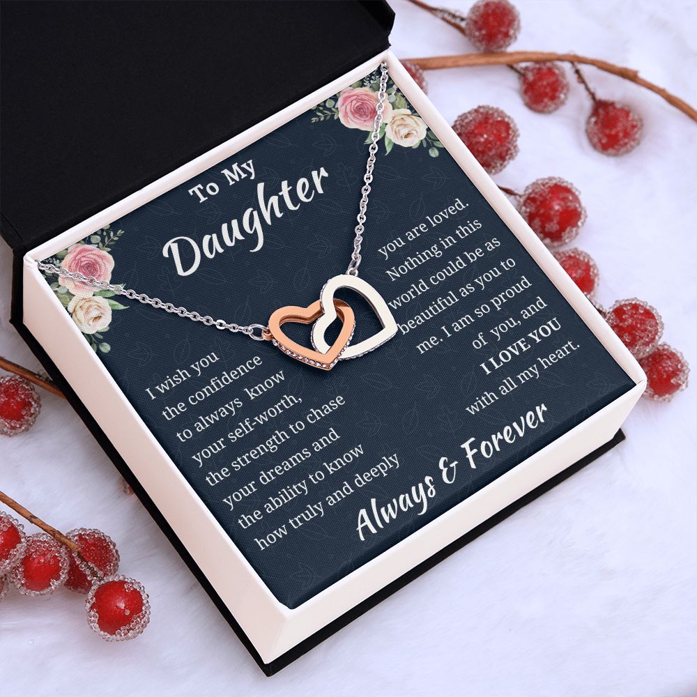 To My Daughter Birthday Gift, Interlocking Hearts Necklace, Daughter Gift From Mom or Dad, Christmas Present or Graduation Gift for Daughter