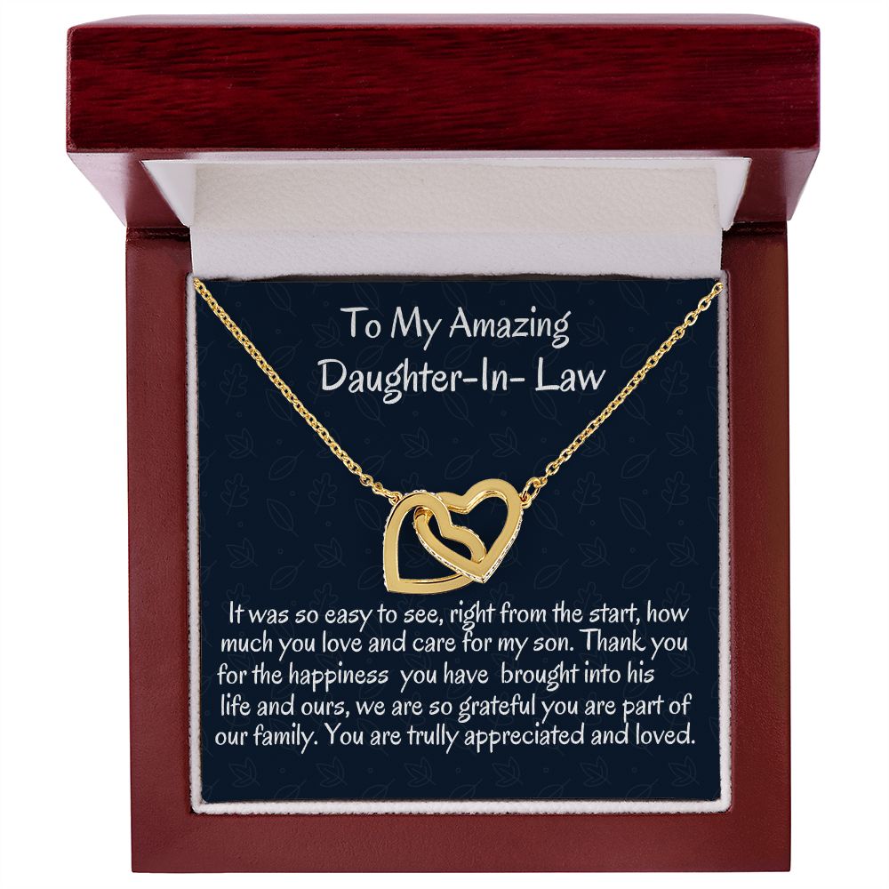 To My Amazing Daughter In -Law Interlocking Hearts Necklace, Birthday Gift For Her , Wedding Gift For My Daughter- In-Love ,Unique Jewelry Gift