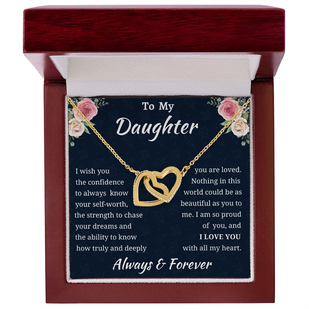 To My Daughter Birthday Gift, Interlocking Hearts Necklace, Daughter Gift From Mom or Dad, Christmas Present or Graduation Gift for Daughter