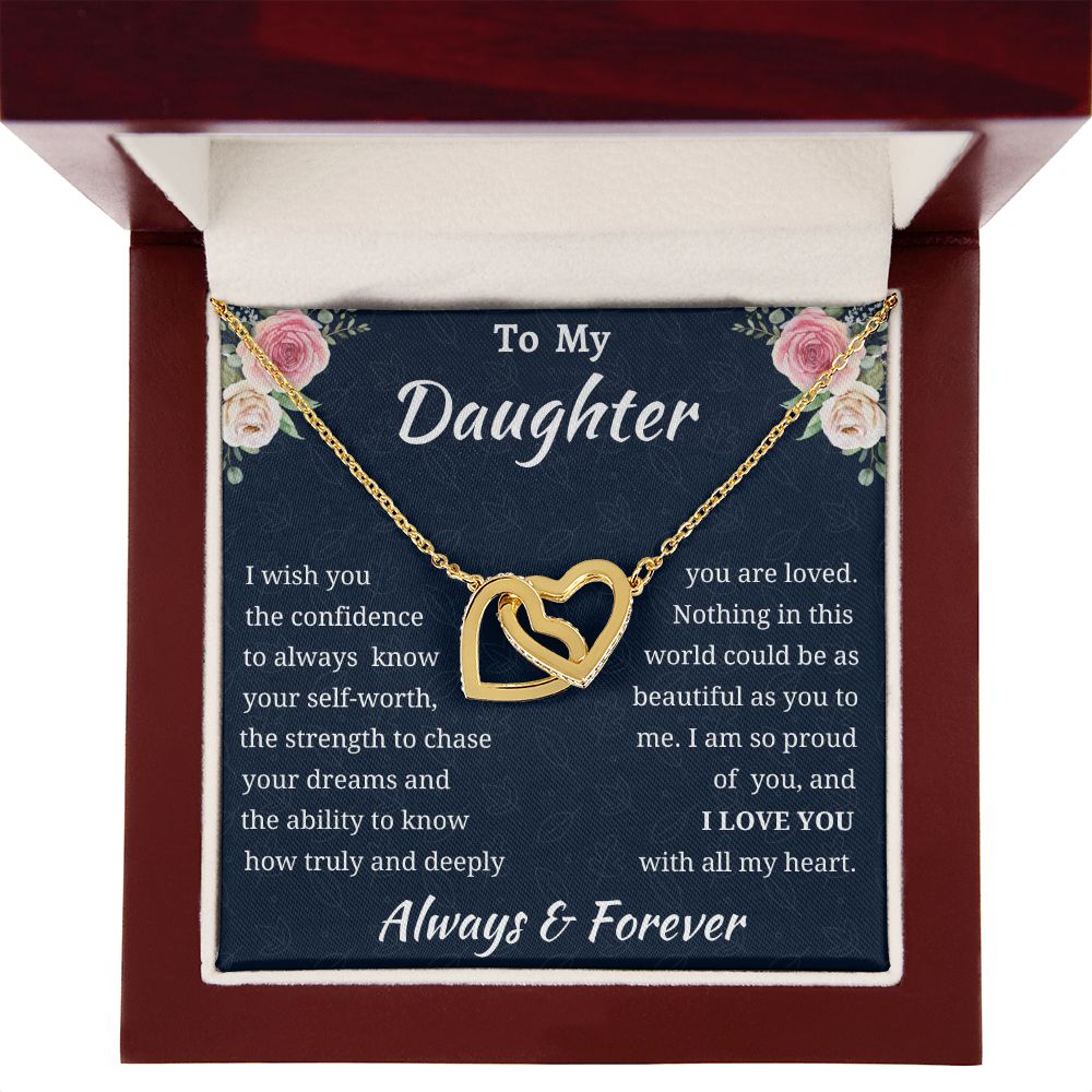 To My Daughter Birthday Gift, Interlocking Hearts Necklace, Daughter Gift From Mom or Dad, Christmas Present or Graduation Gift for Daughter