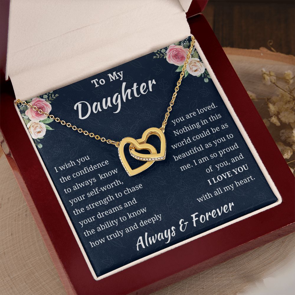 To My Daughter Birthday Gift, Interlocking Hearts Necklace, Daughter Gift From Mom or Dad, Christmas Present or Graduation Gift for Daughter