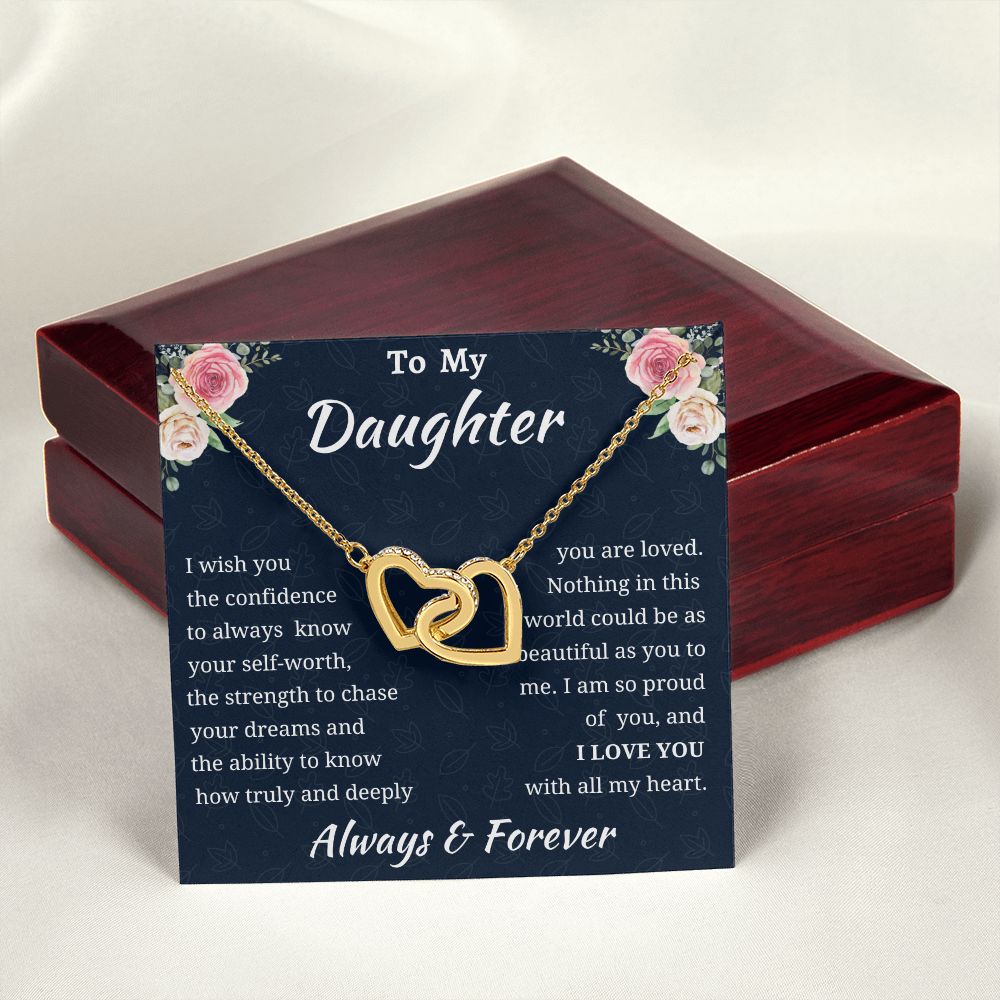 To My Daughter Birthday Gift, Interlocking Hearts Necklace, Daughter Gift From Mom or Dad, Christmas Present or Graduation Gift for Daughter